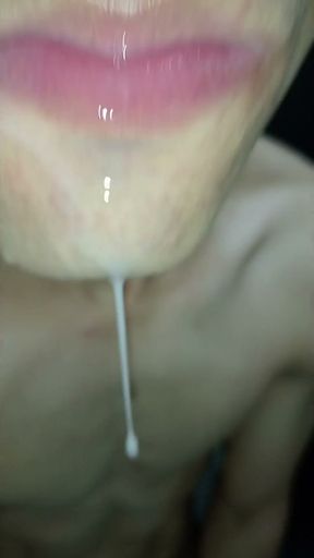 Cum in my mouth, play with your cum, and swallow it, close-up, naughty gay, tongue, sloopy   Clip 1