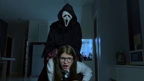 Slutty Russian girl in school uniform getting fucked in anal by Ghost Face