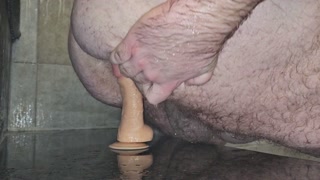 HardCrystal the chubby white male tries and rides his dildo