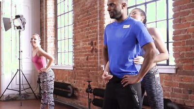 Two slutty blondes are fucked by a black fitness instructor