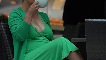 Public slave girl exposes big tit and flashes in BDSM scenario