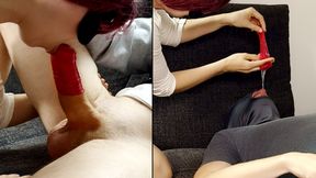 Cuckold Husband Eats Cum From Strangers Condom After Blowjob