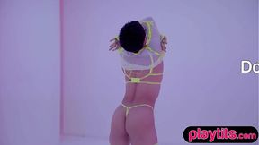 Big boobs curvy Latina teen DJ strips to flaunt juicy bubble butt