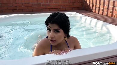 Poor little stepsis stuffed in jacuzzi then deepthroats big dick