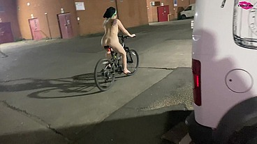 BTS footage of Street girl steals a bike but has to ride it back naked!