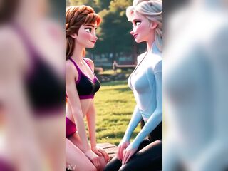 Just a quiet, special moment between Anna and Elsa. Their bond is truly magical. AI-generated