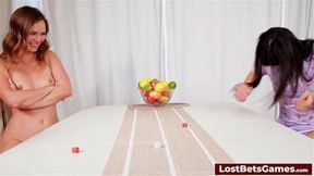 She was tied to the bed and fucked with a sex toy following strip game