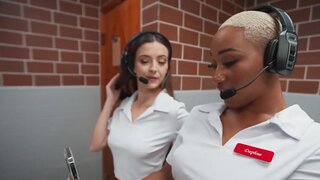Waitress porn with two crazy bitches who want to fuck in public