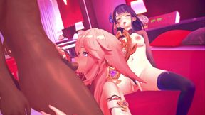 Genshin Impact - Raiden Shogun & Yae Miko Group Sex - 3D Hentai Animations