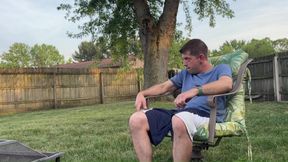 Backyard Cumshot - Jeffrey Jaxxon Jerking by the Firepit, Neighbors Outside