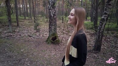 Nympho teen takes my big cock in the forest and gushes cum in her mouth