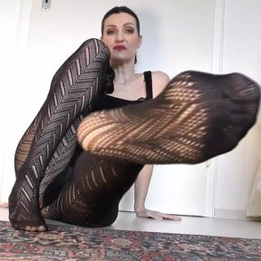 Black Knitted Tights Demonstration and Feet Sniffing JOI