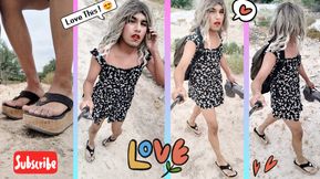 Cute Ladyboy In Minidress And Sandals Walks In Very Hot