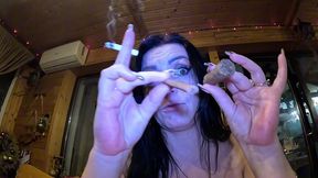 leather pants & fat cigar anal tease – smoking, pussy show & deep masturbation