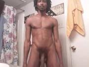 Naked exercise doing jumping jacks being goofy