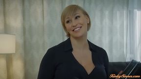 Stepmom Ryan Keely is making fun of her stepson.She challenged him to suck her big tits.The guy goes beyond that by licking and fucking her pussy.