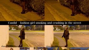 Candid - fashion girl smoking and crushing in the street