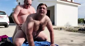 Daddy Fucks Boy on Driveway Outdoors
