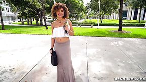 Fine dark skin young babe picked up in the bangbus for wild sex