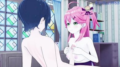 Sakura Miko and her big boobs cause intense bedroom action gameplay