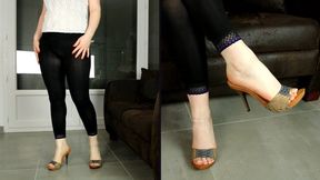Walking, Shoeplay and Dangling in High Heel Mules and Foot Play Barefoot - Dame Olga 1080p (002B)