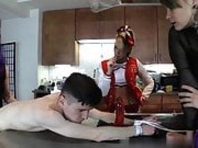 Strapon chicks use him in the kitchen