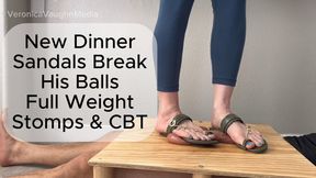NEW DINNER SANDALS BREAK HIS BALLS: FULL WEIGHT STOMPS & BRUISING CBT