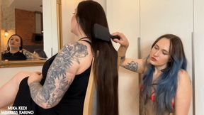 Long Hair Brushing and Hair Worship Lesbian Domination | Mika Kedi, Mistress Karino [FHD MP4] Lesdom, Lezdom