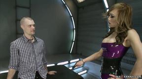 ”Asian Trans in latex sucks prick to slave”