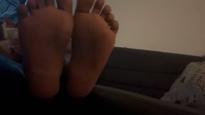 NJ Americana Student Lying On Couch with Luscious Soles Side by Side & Crossed at Ankles