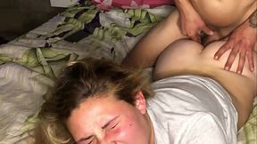 Blonde Latina anal slut humiliates twink with rough anal fingering and fucking
