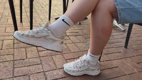 Shoeplay and dangling in public wearing Nike sneakers and socks