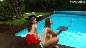”Big tits & tiny tits Russian pornstars in the pool”