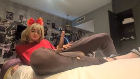 Girly Heather showing off her monster cock