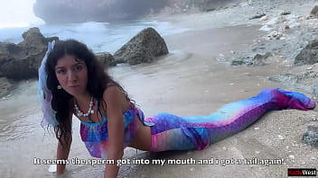 Petite brunette mermaid gets fucked hard in public