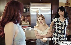 Busty stepmom and her lesbian stepdaughters enjoy threesome