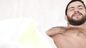 Hairy bear morning solo with uncut cock and musky pits
