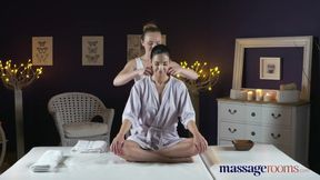 Massage Rooms Face sitting orgasms for horny young natural tits lesbians