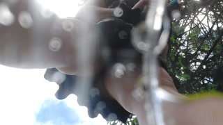 Nicoletta can't hold back and pisses on your face in a public garden - Wonderful upskirt pee