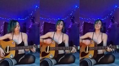 Cute alt girl in bra and panties shreds guitar solo for your eyes only