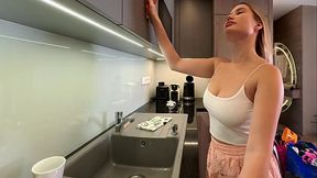 Incredibly hot all natural big tits beauty amateur housewife at home gets bored and ignored flashes pussy under her skirt