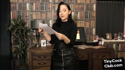 SPH solo babe in leather skirt talks nasty about small dicks