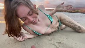 Small framed chick Kylie Island is trying her first sea cucumber