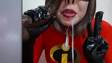 Full Version: Cute Trans Elastic Whore Giving a Blowjob to BBC and Eating Cum after Deepthroat wearing a BDSM Nosehook