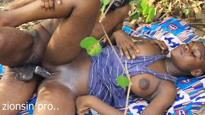 the tiny bitch get fucked in the bush by her black bbc boy friend on their way back from farm