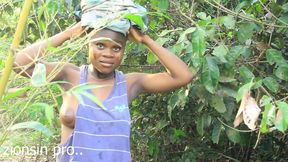 the tiny bitch get fucked in the bush by her black bbc boy friend on their way back from farm