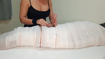 Part3 MUMMIFIED Handjob with interruption of cum for two minutes.