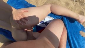 Public Beach Massage, Rough Sex & Cumshot with a Big-Titted Amateur