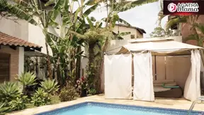 Naughty Friends: Blonde Milf Agatha and Hot Latina Luiza Messing with BBC at the Pool