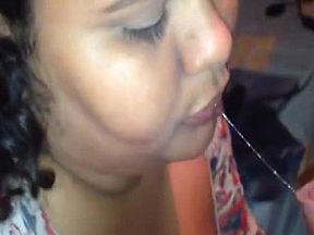 Big brunette Latina has fun with her lover's engorged penis